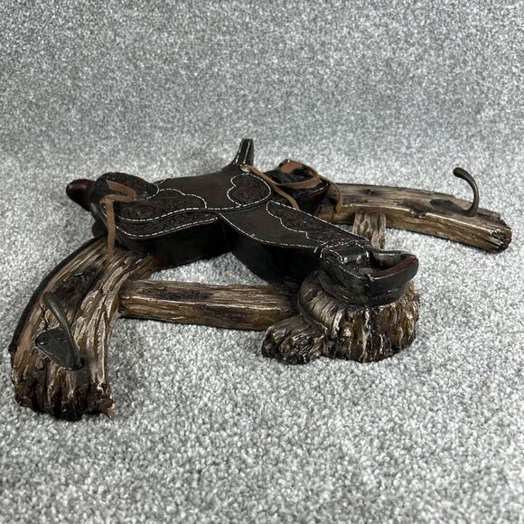 Western Wagon Wheel Horse Saddle Decor Coat Hat Rack with Hooks 14" Wide Heavy - Picture 11 of 12